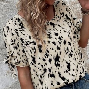 Leopard Print Knot Sleeve Blouse